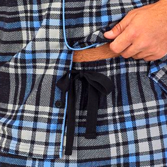 Men's Cuddl Duds Cozy Lodge Notch Collar Top & Bottoms Pajama Set - Navy Plaid - Picture 5 of 9